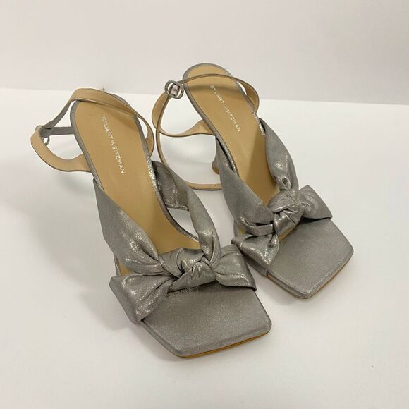 STUART WEITZMAN PLAYA SILVER ANKLE STRAP HIGH HEEL SANDAL - Picture 4 of 10